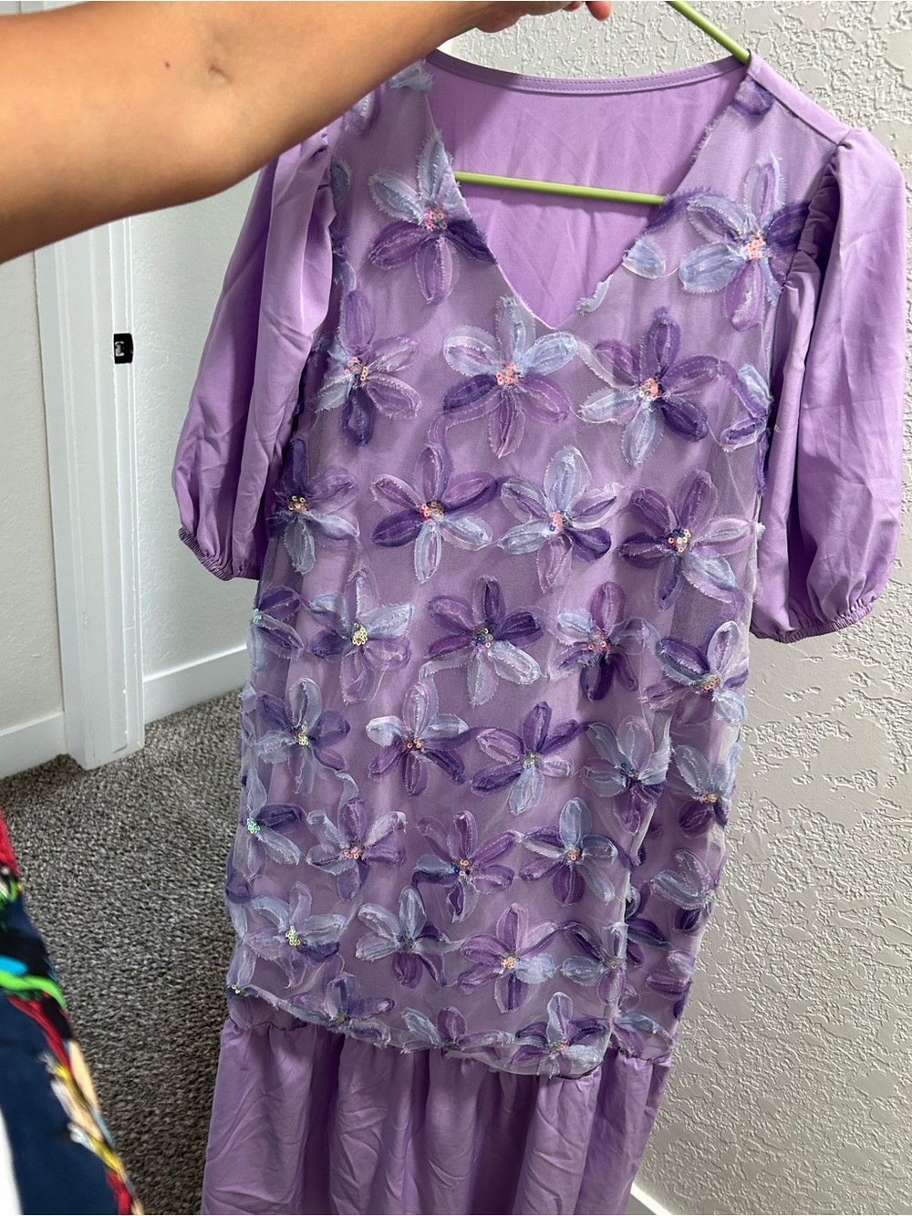 Lilac Floral Appliqué Midi Dress